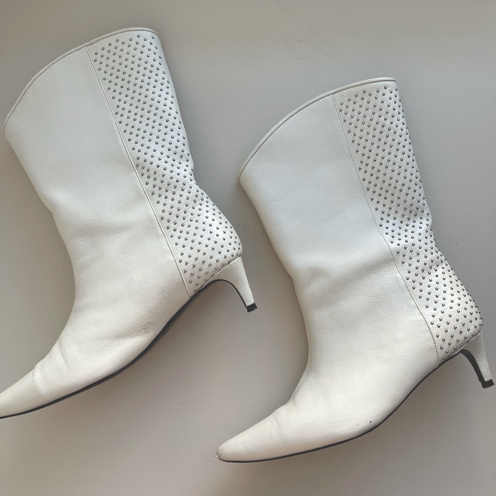 ANINE BING Reagan White Leather Studded Boots Size 36